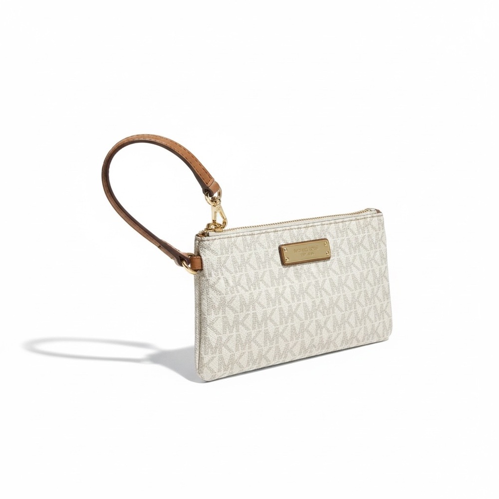 Michael Kors Cream and Tan Wristlet
